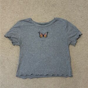 Wild Fable Gray Tee with Butterfly Embroidery